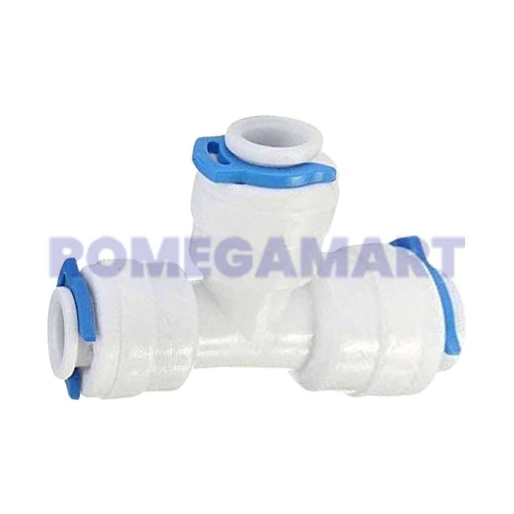 1/4 Inch T Connector White Color Plastic Material Suitable For Domestic RO - GTB JI WATER SOLUTION