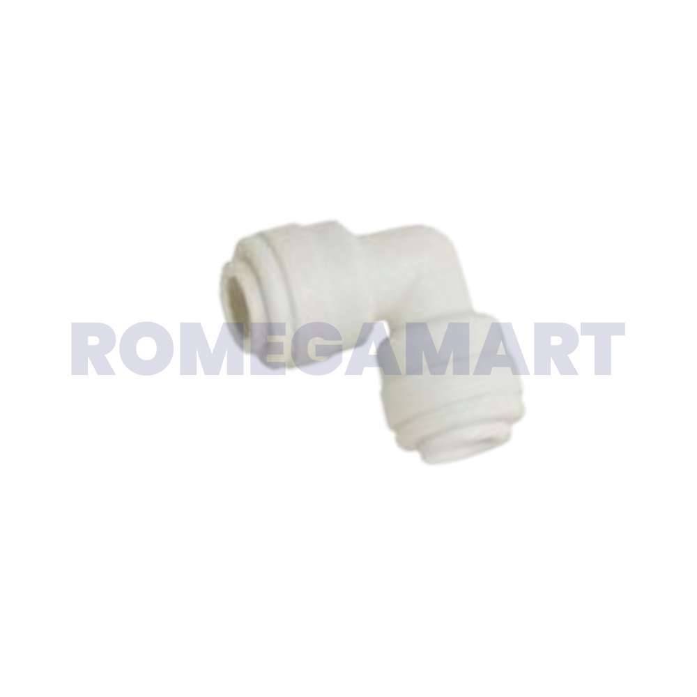1/4 Inch To 1/4 QC RO Water Elbow Fitting White Color Plastic Material Suitable For Domestc RO - Wave RO Aqua Solution