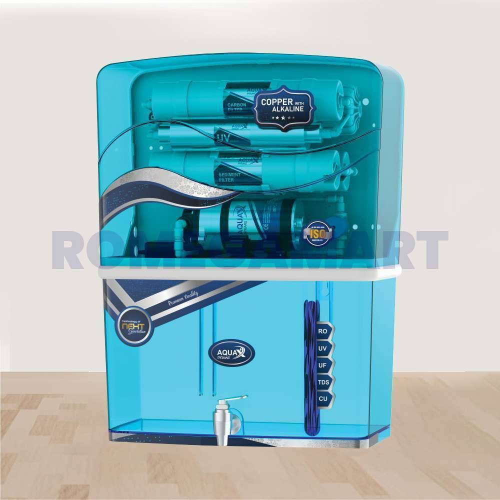 AquaX Prime Blue Transparent Color RO+UV+UF+CU+TDS 12 Liter Storage Table Tab Water Purifier For Domestic Use - Shree Nakoda Sales 