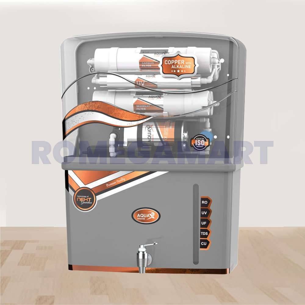 AquaX Prime 12 Liter Storage RO+UV+UF+CU+TDS Water Purifier Grey With Copper Transparent Color For Domestic Use - Shree Nakoda Sales  