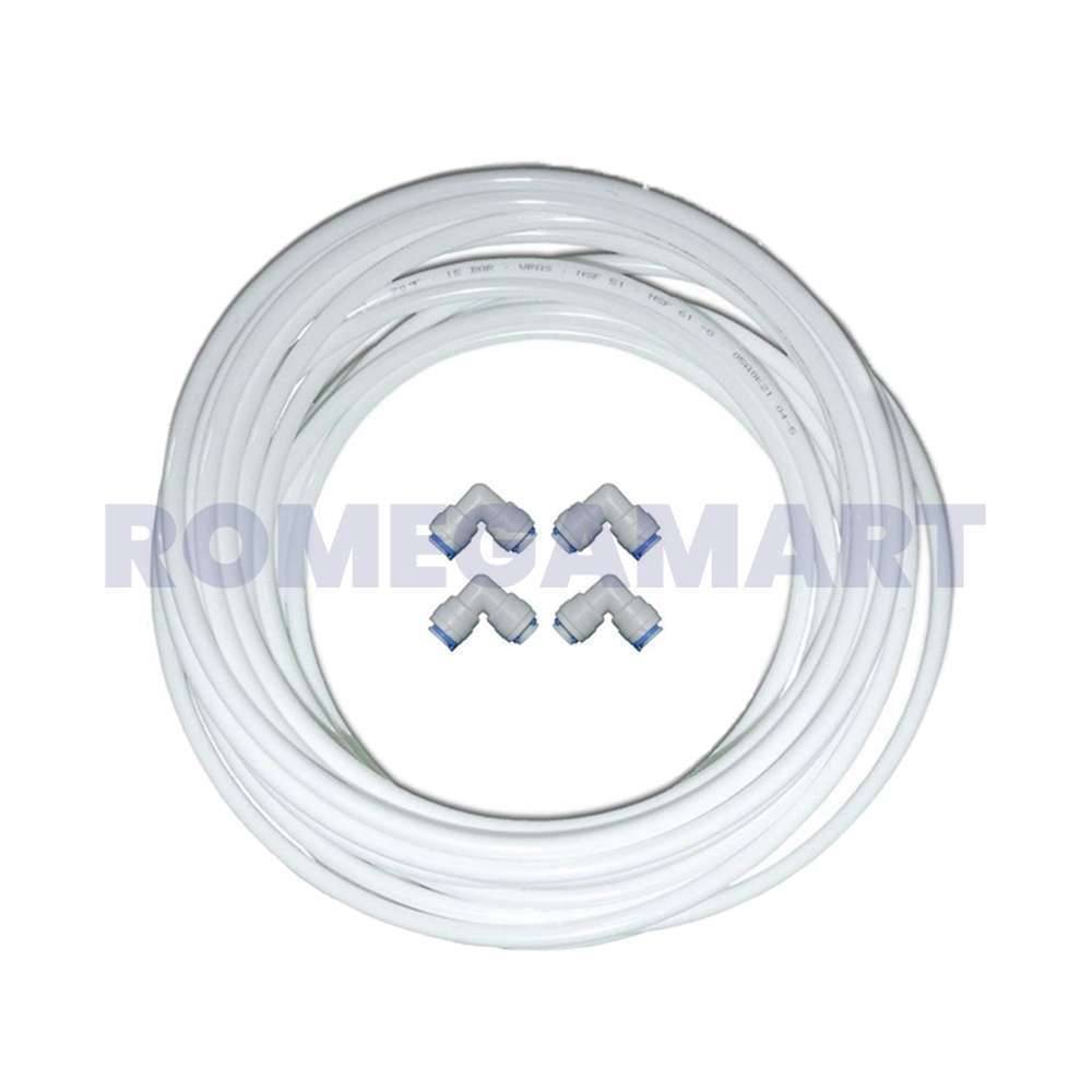 ACUALINE RO Pipe 1/4 Inch 6mm with 4 1/4 Inch Push Fit Connector 10 Meter White Color Pipe Roll - CO ORBITAL INDIA