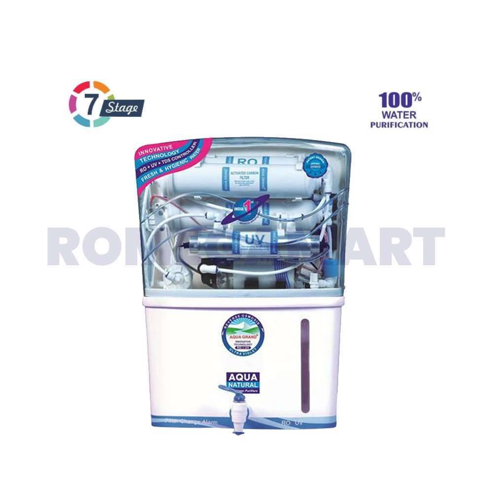 Aqua Grand Natural Plus White Transparent RO+UV 12 Liter Storage Water Purifier For Domestic Use - MCLORD