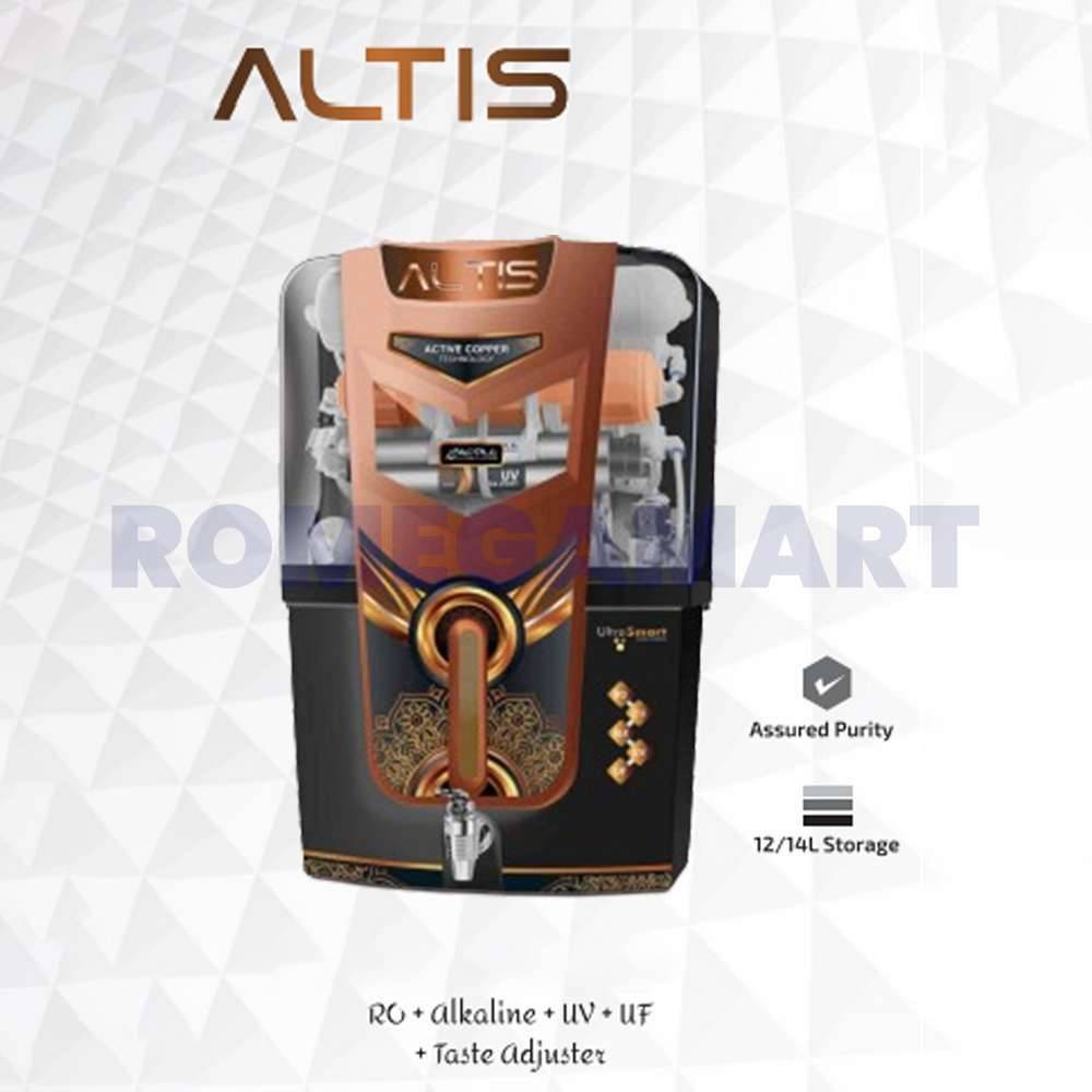 Apple Altis Black Copper Bumper RO+UV+UF+ALKLINE+TDS Water Purifier 13 Liter Storage ABS Plastic Material - GTB JI WATER SOLUTIONS