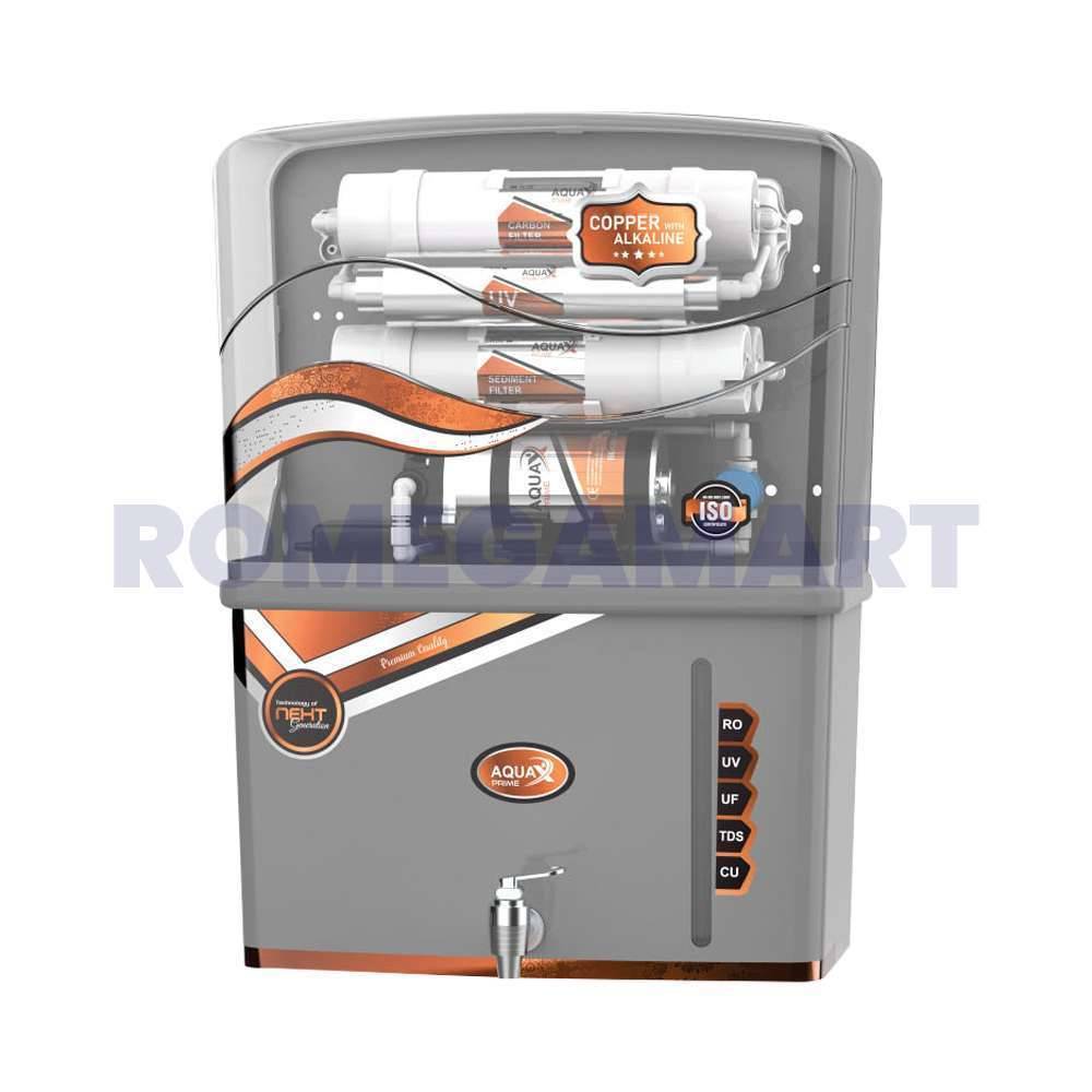 AquaX Prime Grey With Copper Transparent Water Purifier RO+UV+COPPER+ALKLINE+TDS 11 To 12 Liter Storage For Domestic Use - JAZZ PURE WATER SOLUTIONS