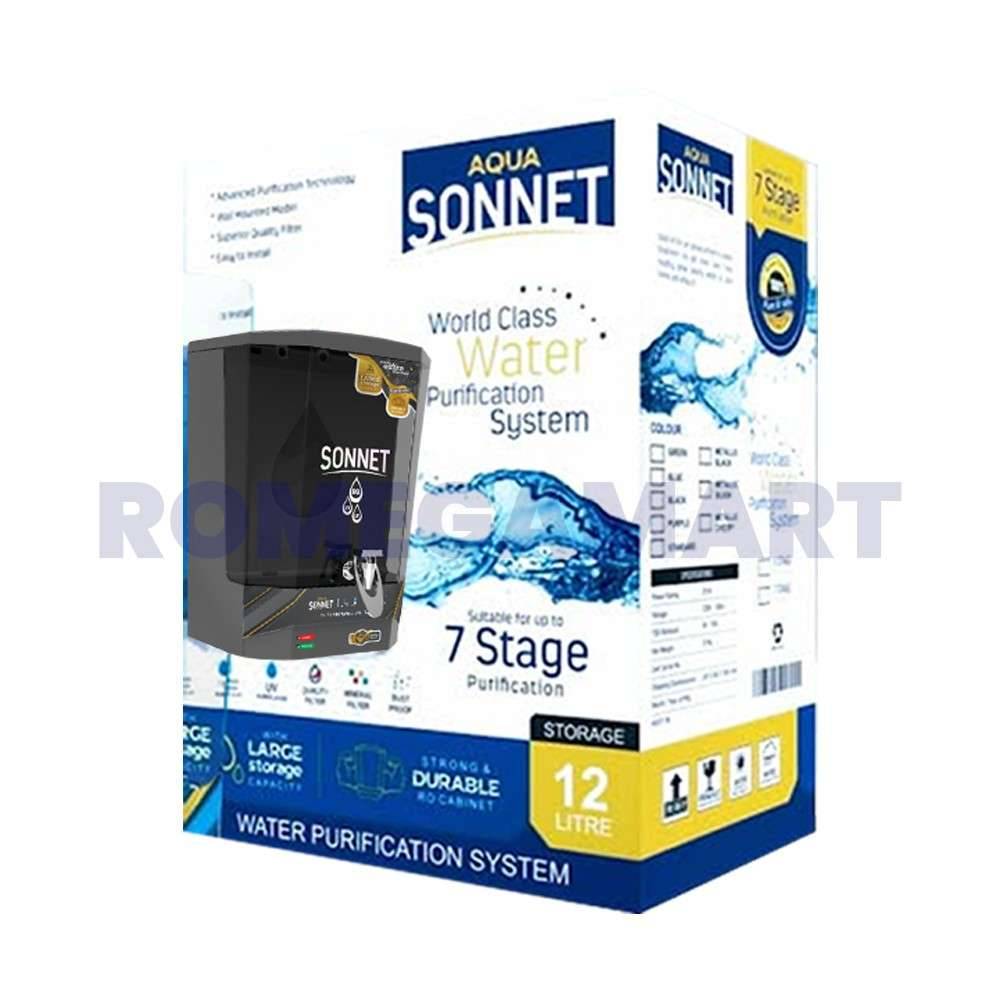 Aqua Sonnet Metallic RO+UV+TDS+UF Grey With LED Indicator Domestic RO Water Purifier 10 Liter Food Grade Plastic Material - JASS PURE WATER SOLUTION