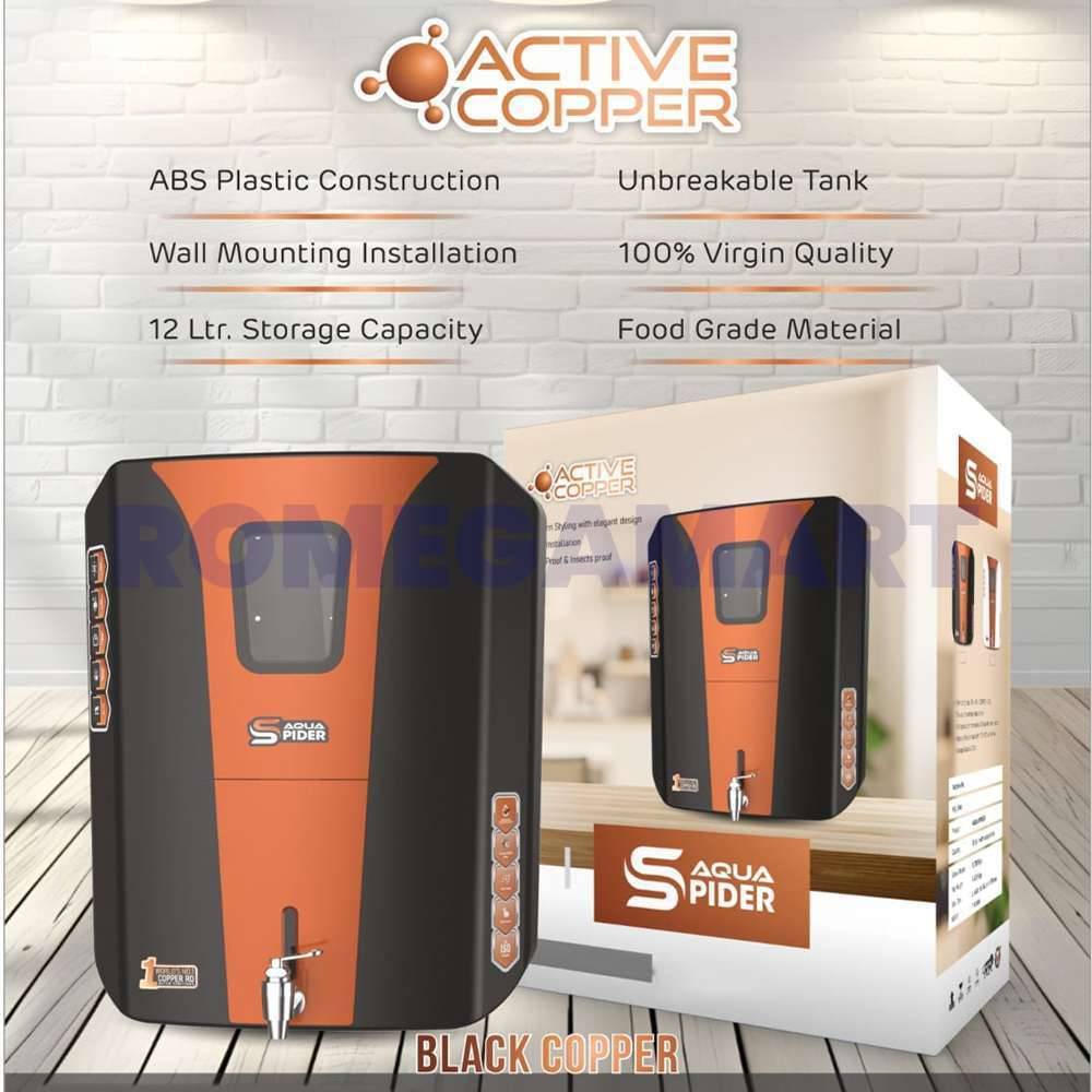 Aqua Spider RO+UV+UF+ALKLINE+TDS Black + Copper 12 Liter Storage Domestic Water Purifier - JAZZ PURE WATER SOLUTIONS