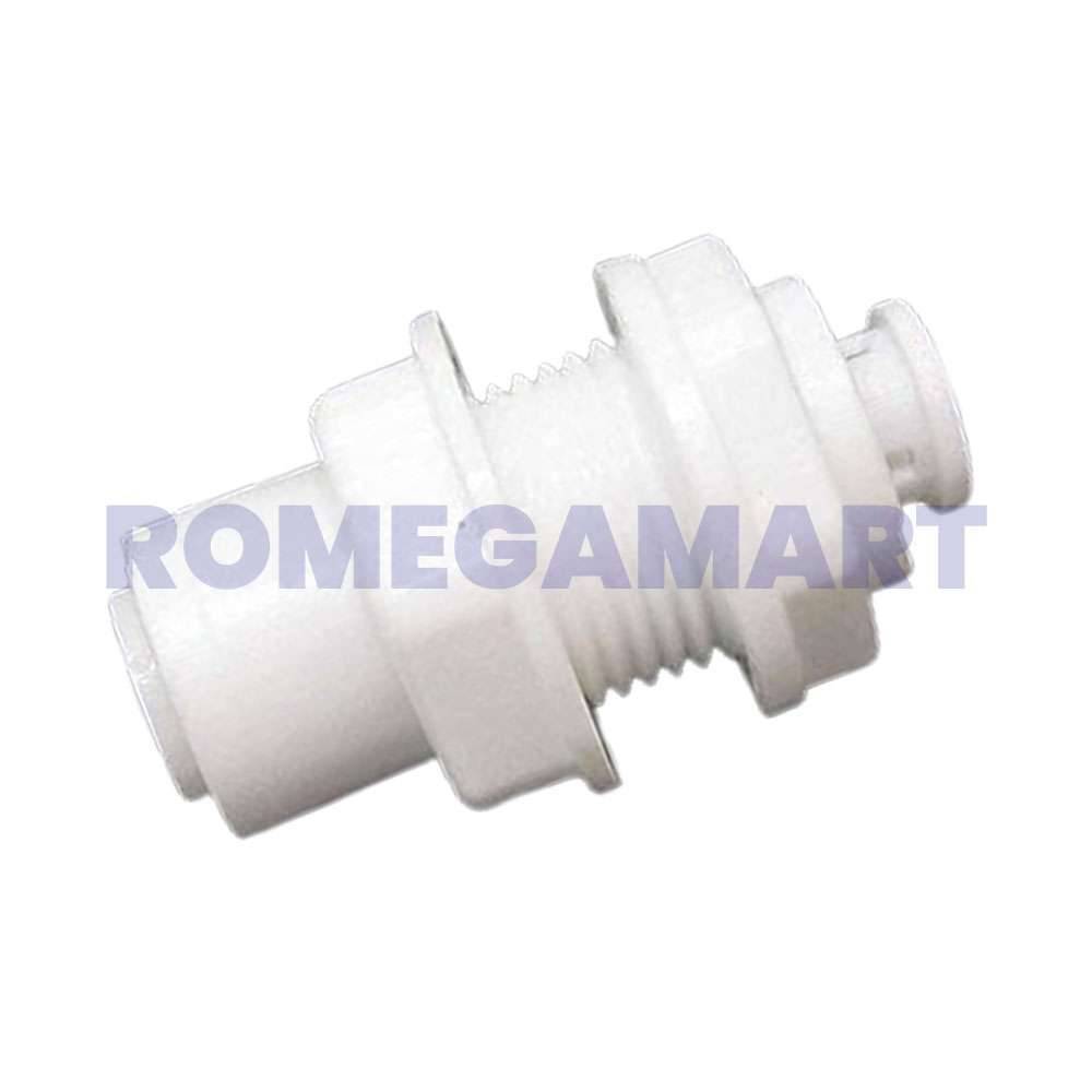 1/4 Bulk Head Ro Water Purifier Fitting Without Stopper White Color Suitable For Domestic RO - Adroit Aquatech pvt ltd