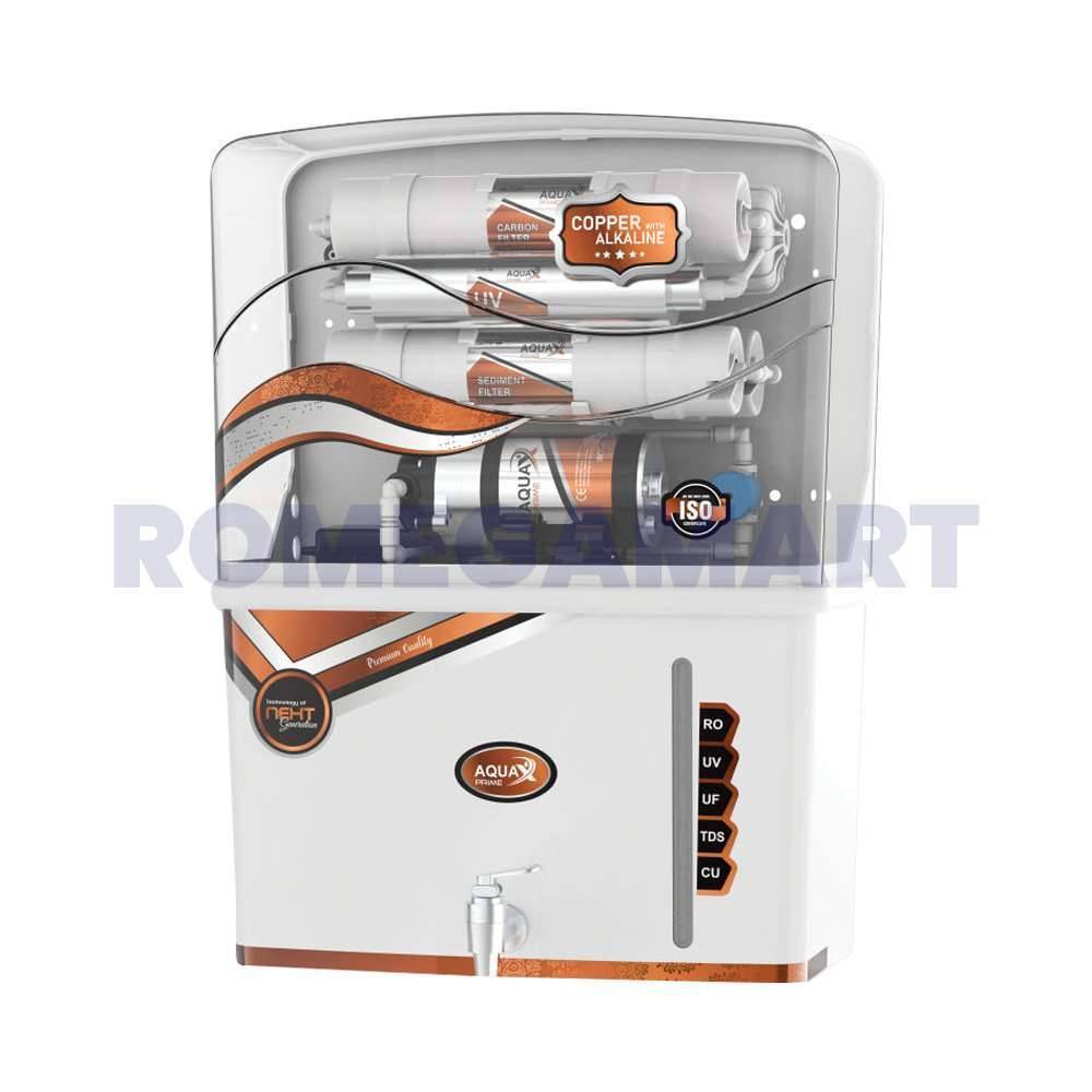 AquaX Prime White With Copper Transparent RO+UV+UF 11 To 12 Liter Storage Water Purifier For Domestic Use - GTB JI WATER SOLUTIONS