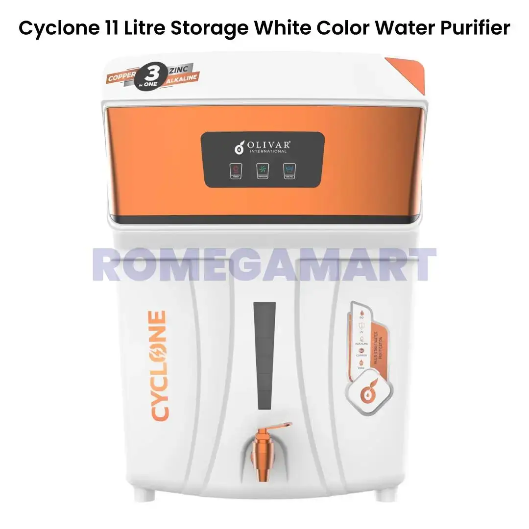 Olivar Cyclone RO+UV+TDS+ALK+CU+ZN Water Purifier Smart LED Display 11 Liter Storage White Color Material ABS Plastic Suitable For Domestic Use - RGV  Enterprises