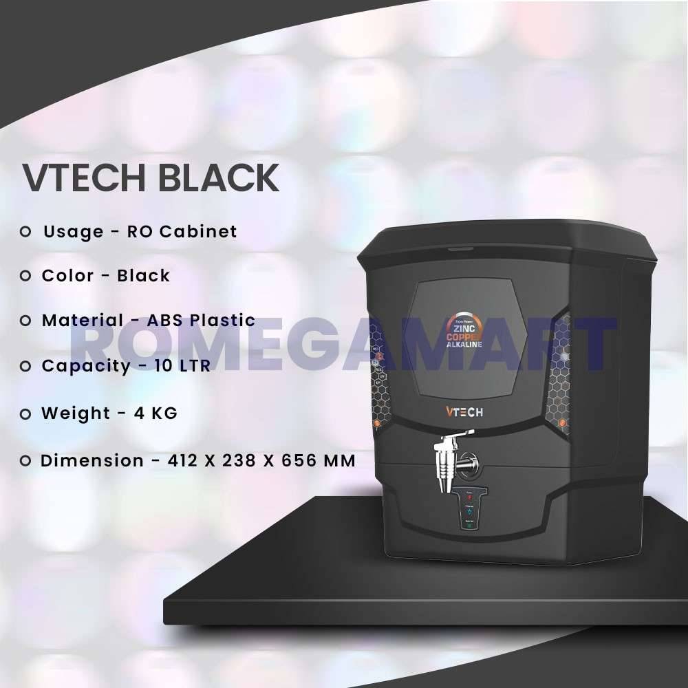 VTECH Black Color Domestic 10 Liters Storage RO+UV+UF Water Purifier With Smart LED Indicators - GTB JI WATER SOLUTIONS 