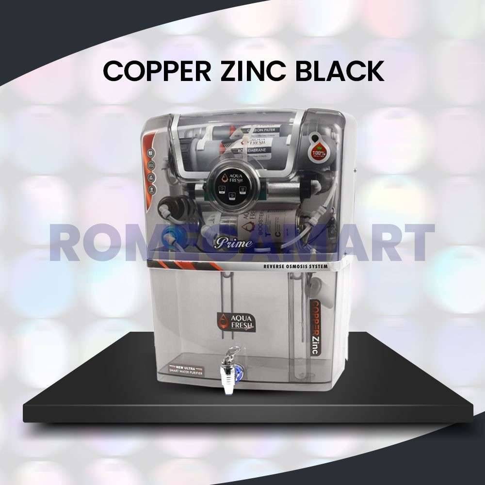 Aqua Fresh Prime RO+UV+UF+TDS+ALKLINE+COPPER+MINERAL Copper Zinc Grey Trnsparent Body 12 Liter Storage Water Purifier - GTB JI WATER SOLUTIONS