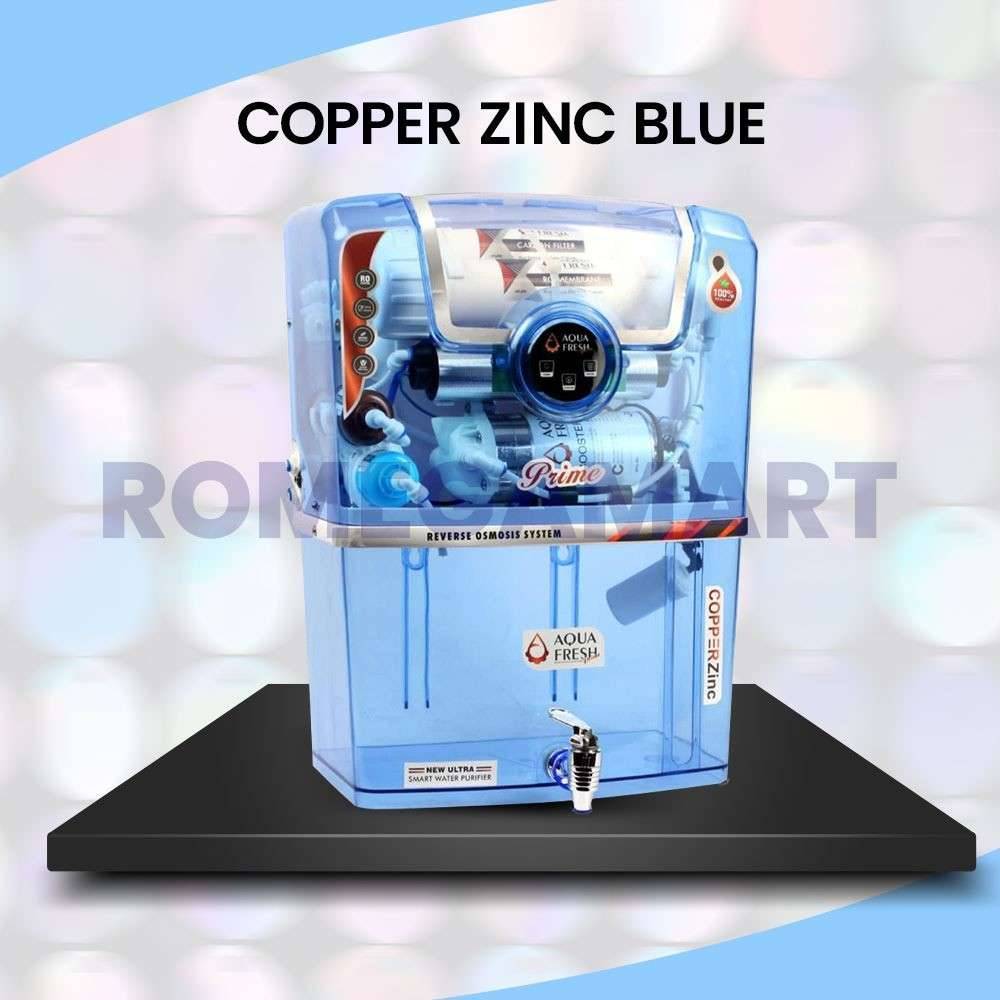 Aqua Fresh Prime Copper Zinc Blue Trnsparent Body RO+UV+COPPER+ALKLINE+TDS 12 Liter Storage Water Purifier - GTB JI WATER SOLUTIONS