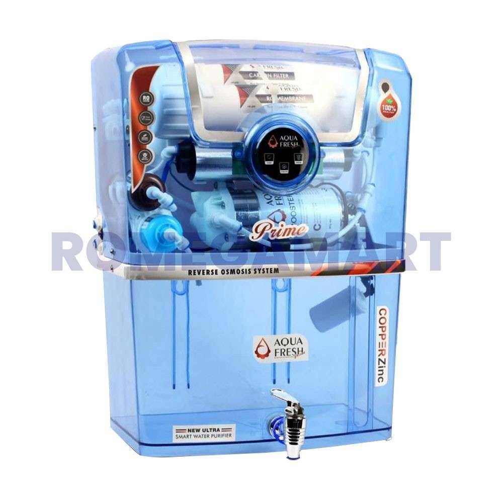 Aqua Fresh Prime RO+UV+UF+TDS+ALKLINE+COPPER+MINERAL Copper Zinc Blue Trnsparent Body 12 Liter Storage Water Purifier - JAZZ PURE WATER SOLUTIONS