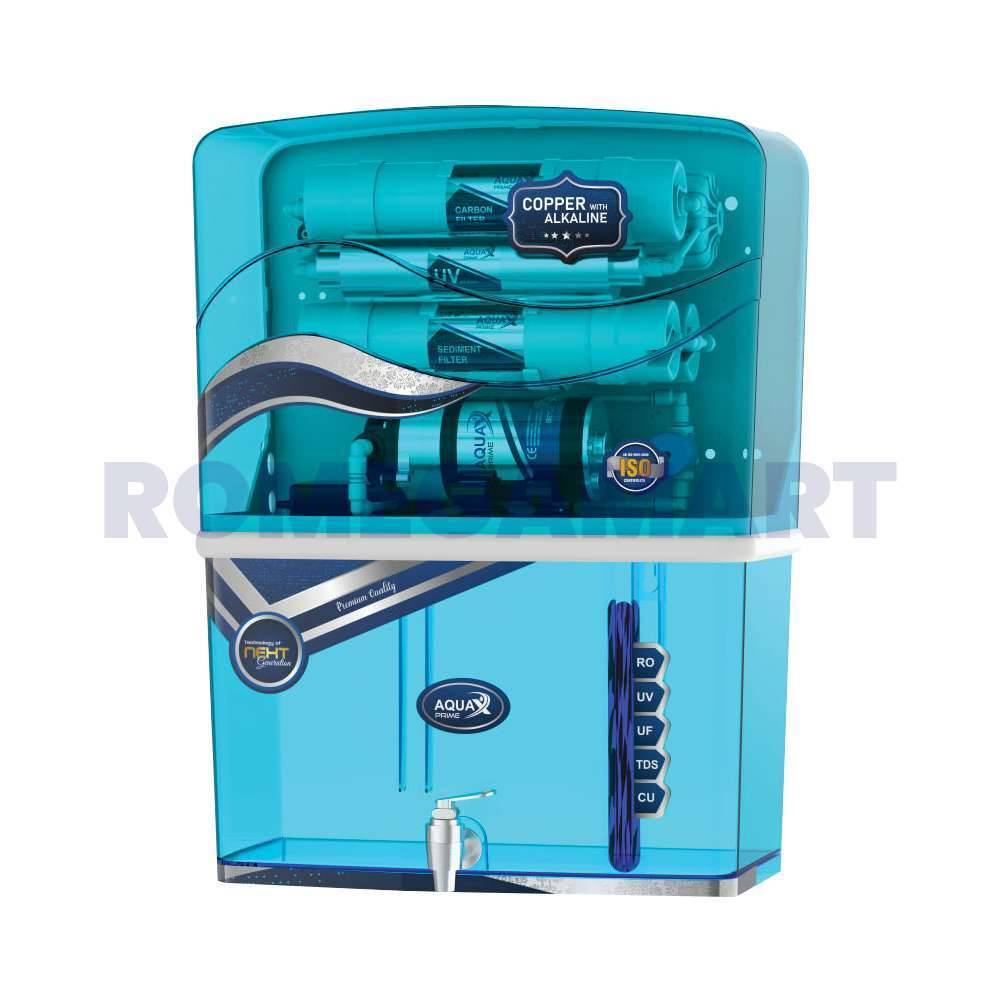 AquaX Prime Blue Transparent Color RO+UV+UF+CU+TDS 12 Liter Storage Water Purifier For Domestic Use - Shree Nakoda Sales 