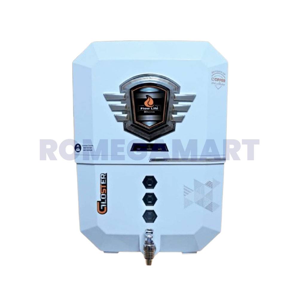 Gloster White Color RO Water Purifier 12 Liter Capacity ABS Plastic Material For Domestic - Flow Life Ro System