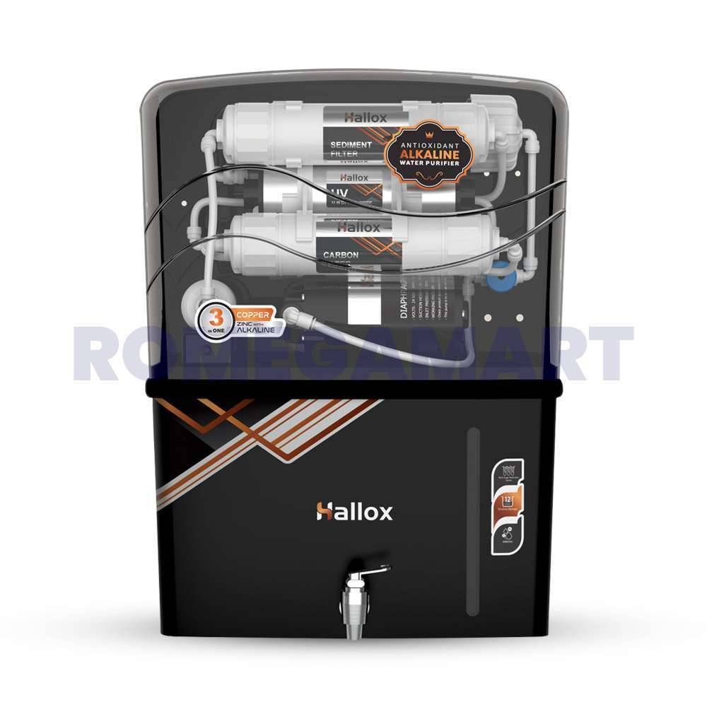Hallox Black Transparent RO+UV+COPPER+ALKLINE+TDS Water Purifier 12 Liter Storage For Domestic - JAZZ PURE WATER SOLUTIONS