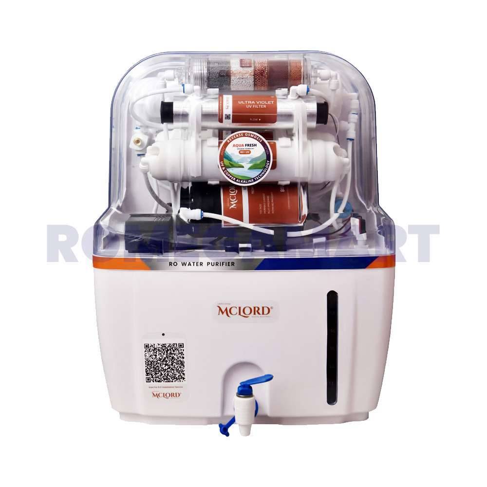 12 Liter Storage Mclord Aqua Fresh CU+ALK White Transparent with RO+UV+UF+TDS Water Purifier For Domestic Use - MCLORD