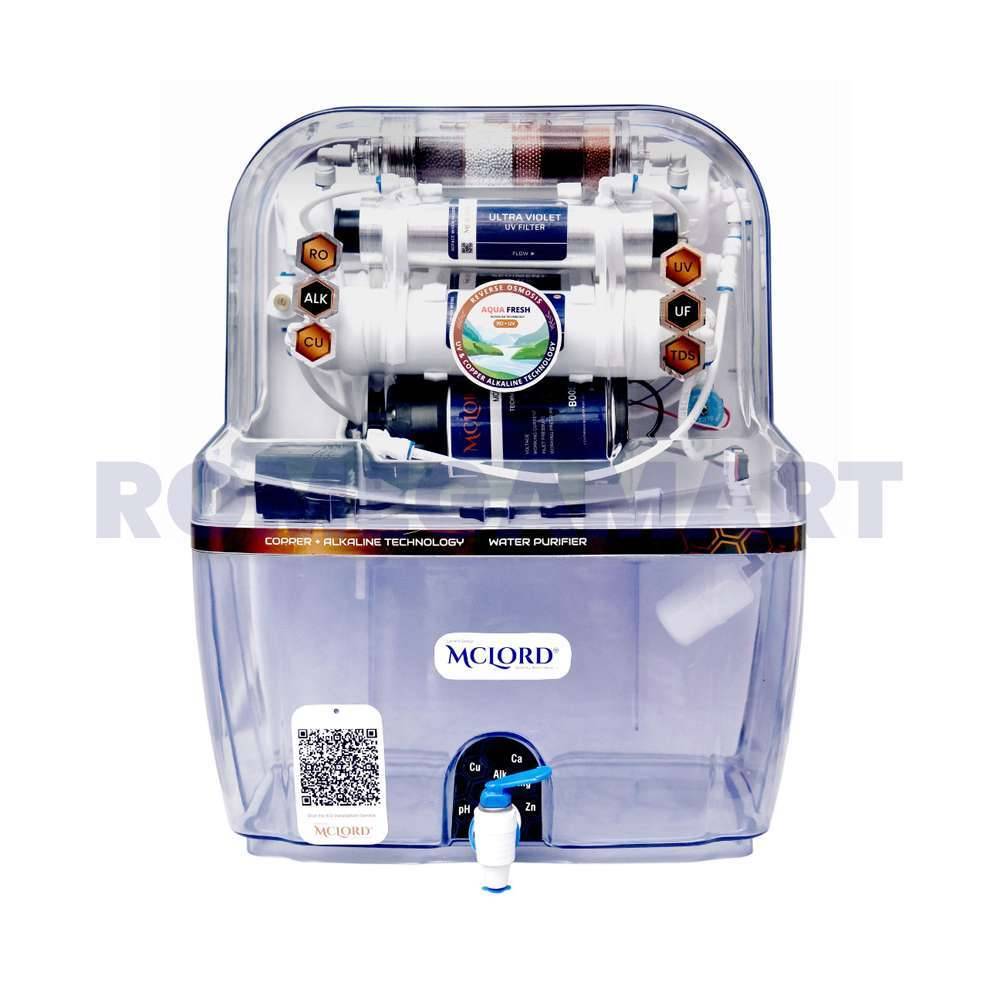 Mclord Aqua Fresh T Transparent Color 12 Liter Storage  ALK+ CU  RO+UV+UF+TDS Water Purifier For Domestic Use - MCLORD