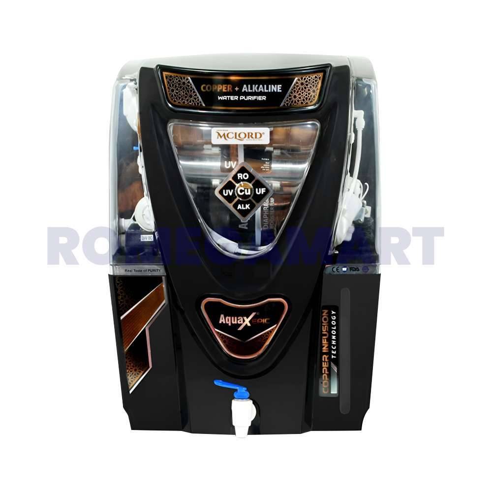 12 Liter Storage Mclord Epic B Black Color RO+UV+UF+CU+ALK Water Purifier For Domestic Use - MCLORD