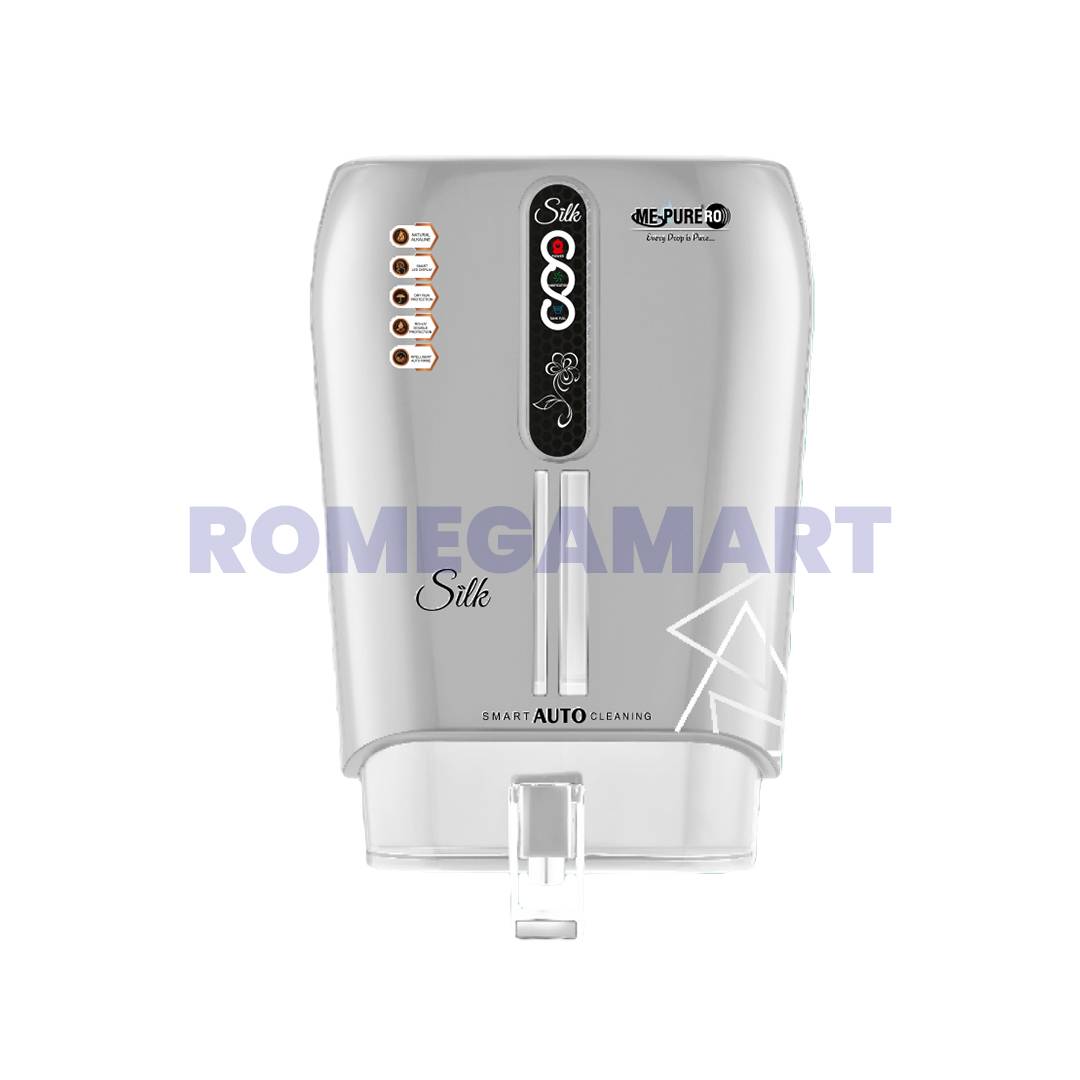 Mepure Silk ZINC+COPPER+ALKALINE Silver Color Smart LED Display 10 Liter Storage ABS Plastic Material Suitable For Domestic Water Purifier - Mepure RO Systems Pvt Limited