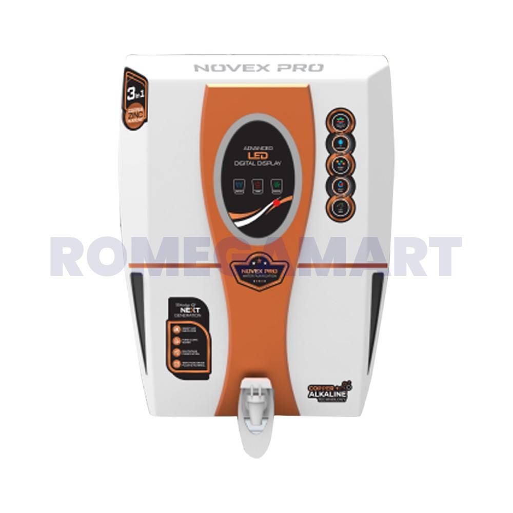 Novex Pro White With Copper 10 Liter Domestic RO Cabinet With Advance LED Digital Display Food Grade Material - P-Tech Aqua India
