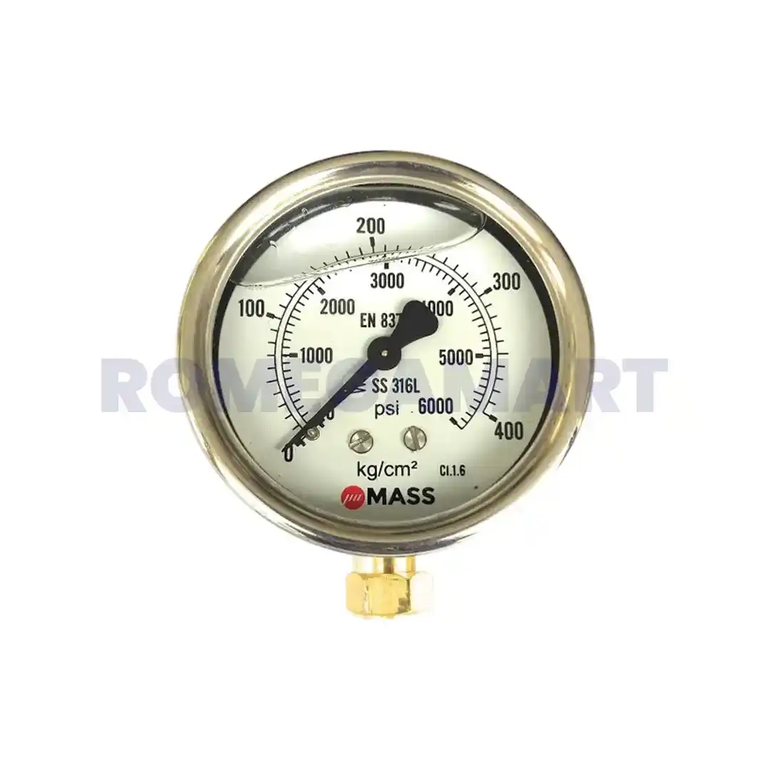 Pressure Gauge 100mm 4 Inch Dial, 0-400 Bar 0-10 KG Industrial Use - Ommkara Sensor Equipment P LTD