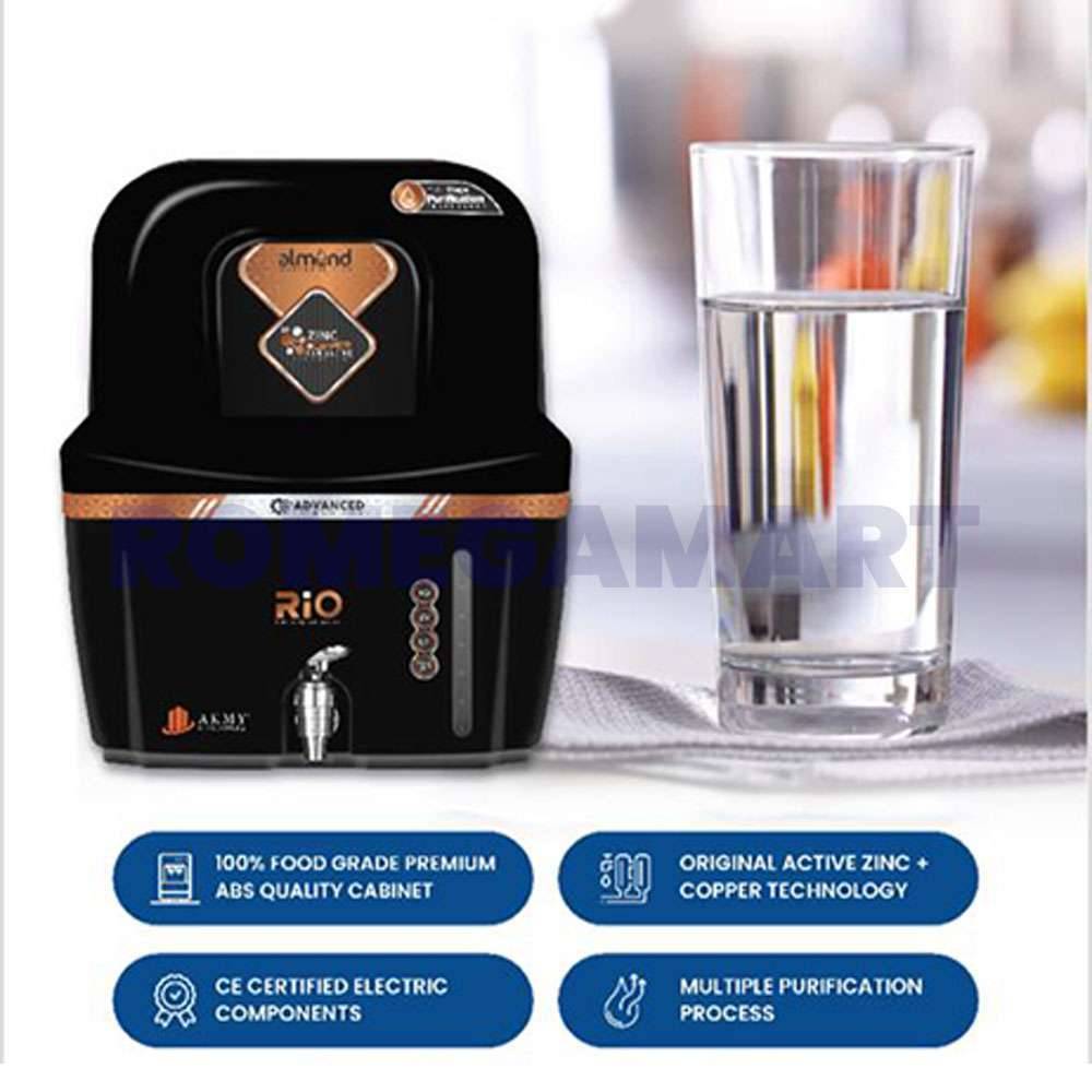 Rio Copper Almond Plush 12 Liter Storage Black Color Domestic RO Water Purifier - GTB JI WATER SOLUTIONS