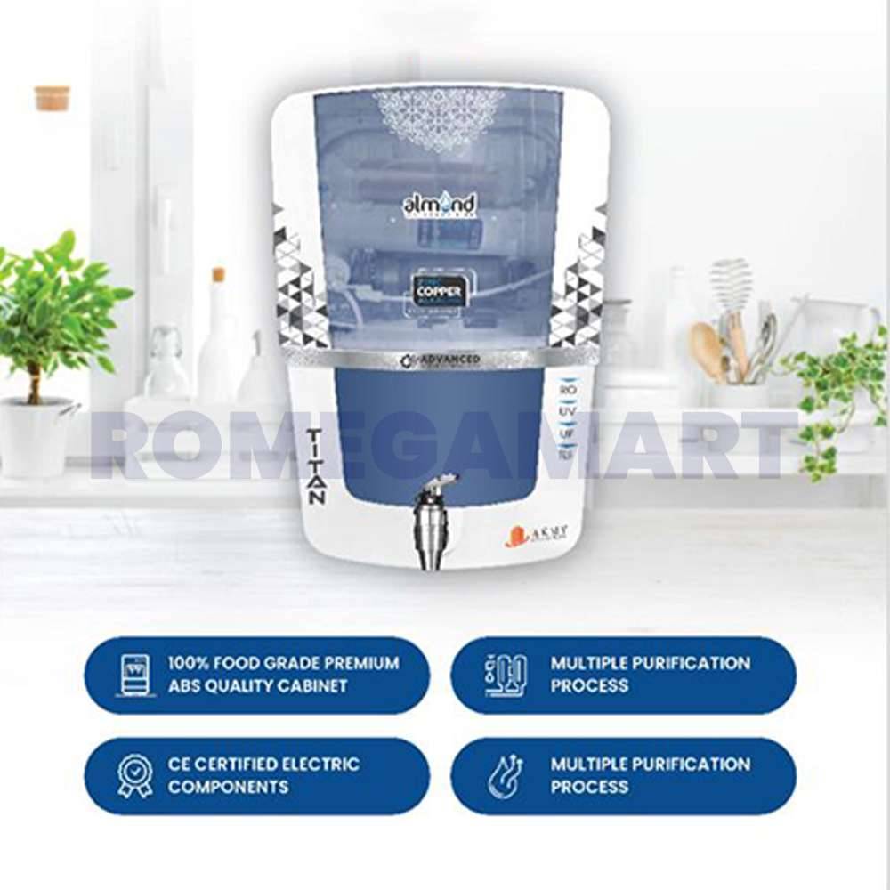 Titan Copper Aqua RO+UV+TDS+UF Almond White With Blue Color 12 Liter Storage Domestic Water Purifier - JAZZ PURE WATER SOLUTIONS