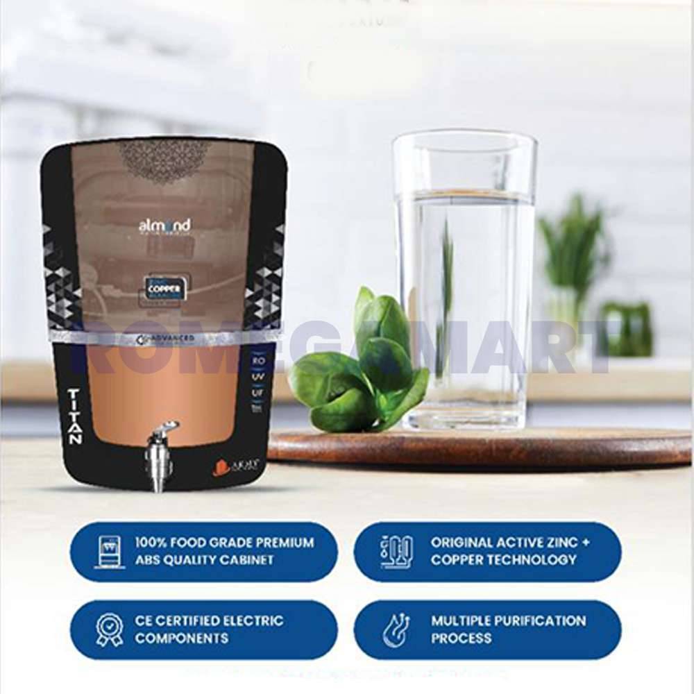 Titan Copper Aqua Almond 12 Liter Storage RO+UV+COPPER+ALKLINE+TDS Black With Copper Color Domestic Water Purifier - GTB JI WATER SOLUTIONS