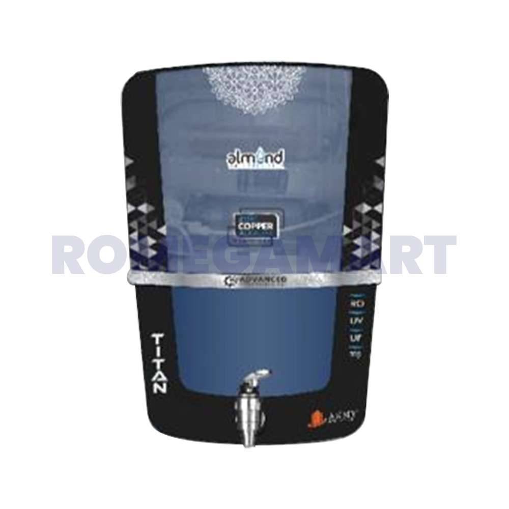 Titan Copper Aqua Almond RO+UV+UF+TDS+ALKLINE+COPPER+MINERAL 12 Liter Storage Black With Blue Color Domestic Water Purifier - GTB JI WATER SOLUTIONS