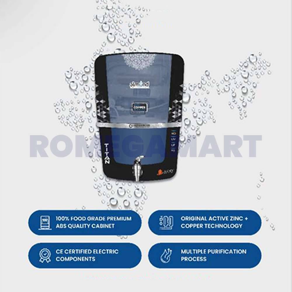 Titan Copper Aqua Almond 12 Liter Storage Black With Blue Color RO+UV+COPPER+ALKLINE+TDS Domestic Water Purifier - GTB JI WATER SOLUTIONS