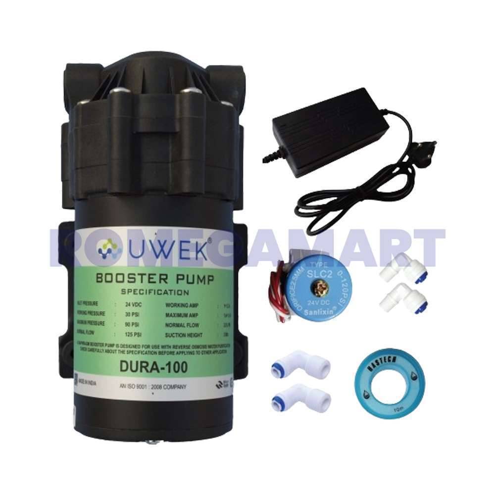 UWEK DURA 24V SMPS 100 GPD Booster Pump And 24V DC SV With Elbow Connector Combo Pack - CO ORBITAL INDIA