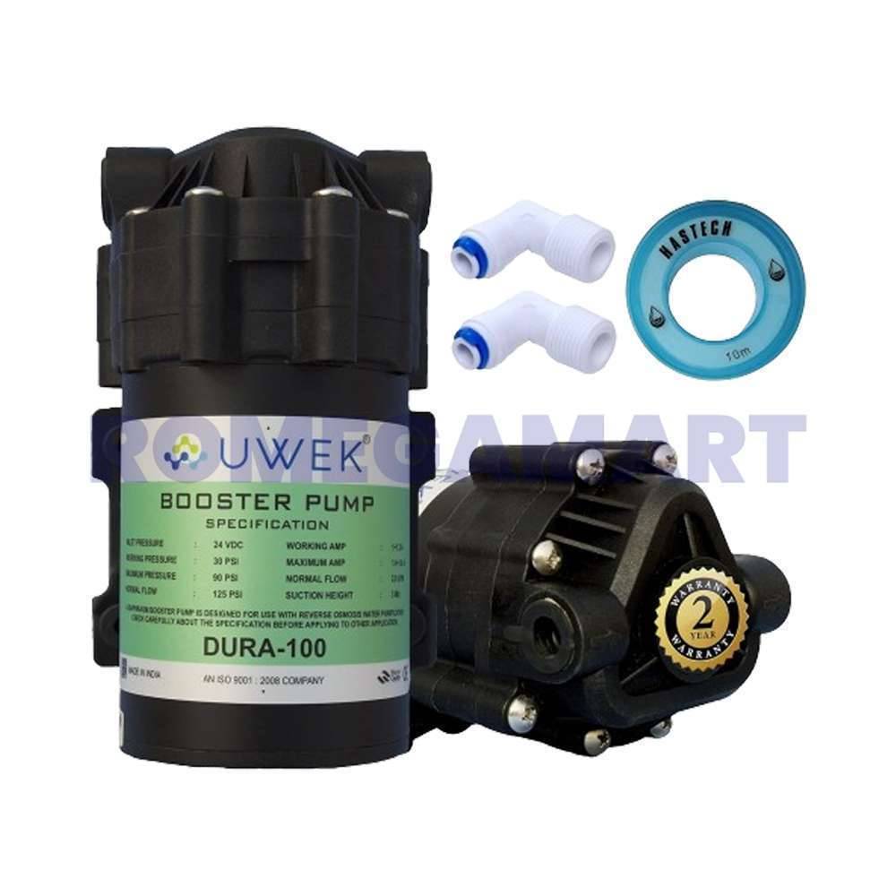 UWEK Dura 100 GPD Booster Pump With Connector And Teflon Tape Combo Pack - CO ORBITAL INDIA