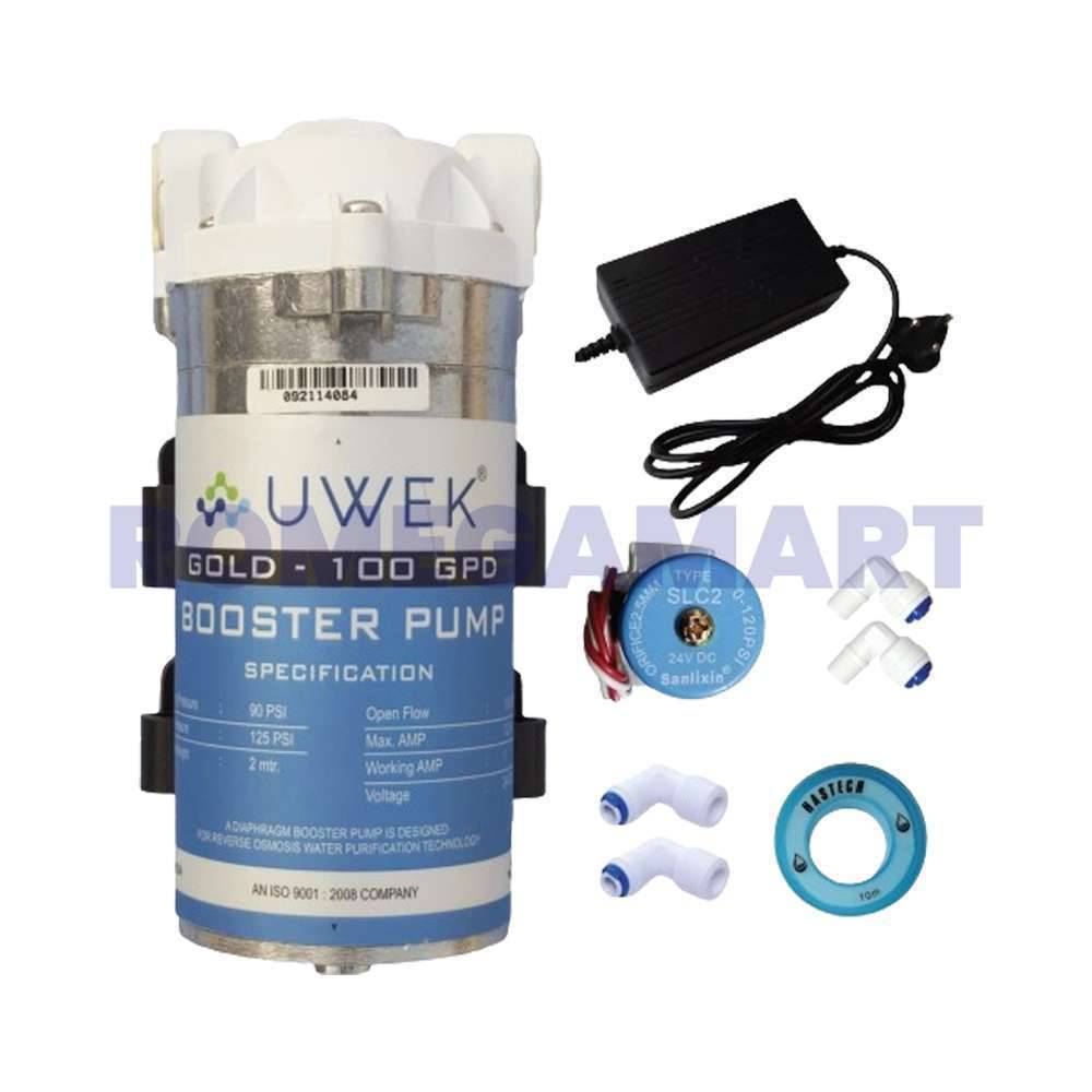 UWEK 100 GPD Booster Pump Gold With 24V SMPS And SV 24V Combo Pack - CO ORBITAL INDIA