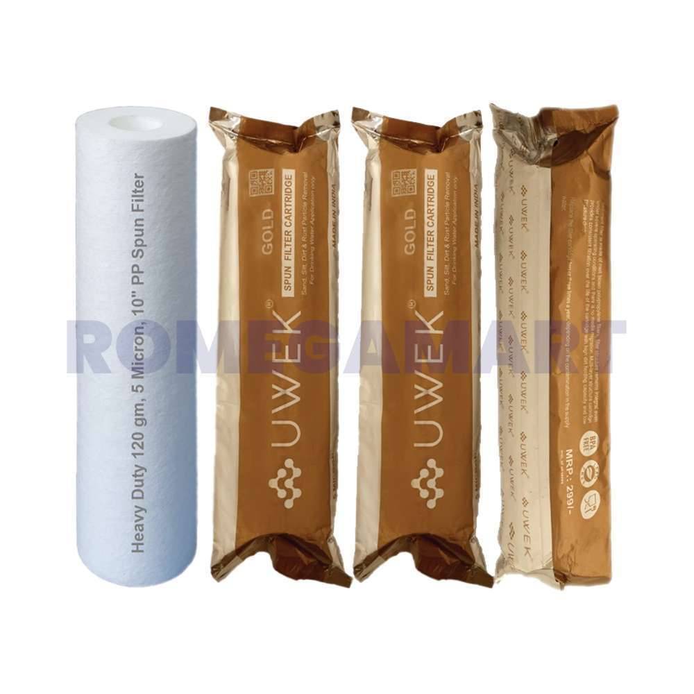 UWEK 5 Micron Gold Spun Filter Cartridge 10 Inch White Color Suitable For Domestic RO Pack of 3 - CO ORBITAL INDIA