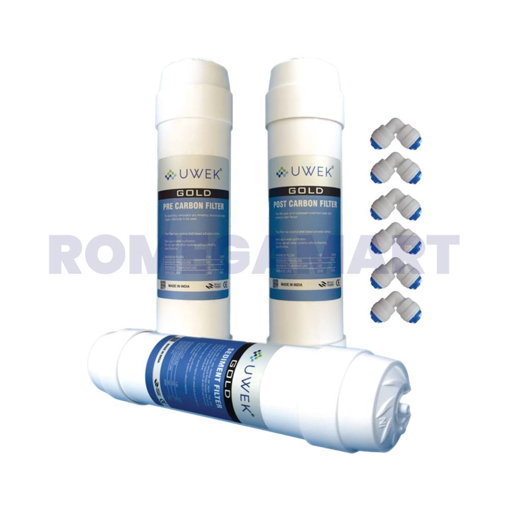 UWEK Pre Gold Carbon Inline Filters For All RO Water Purifier Combo Pack With white color - Co Orbital India