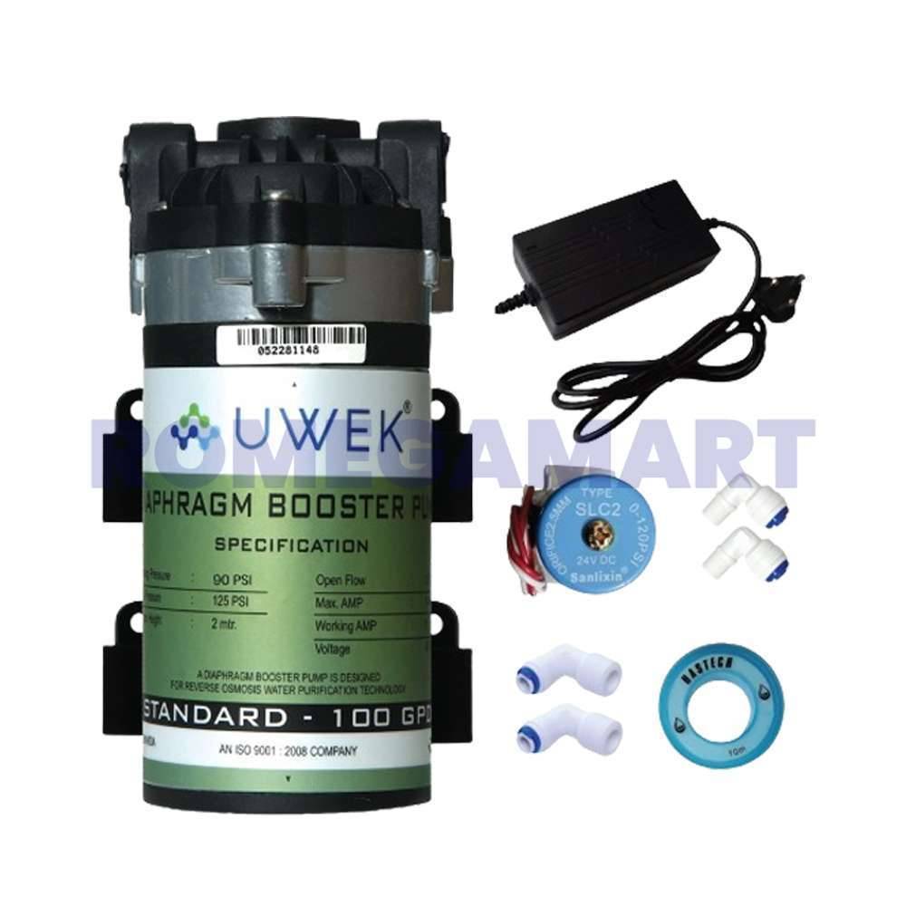 UWEK 24V SMPS Standerd 100 GPD Booster Pump With SV Elbow Connector Combo Pack - CO ORBITAL INDIA