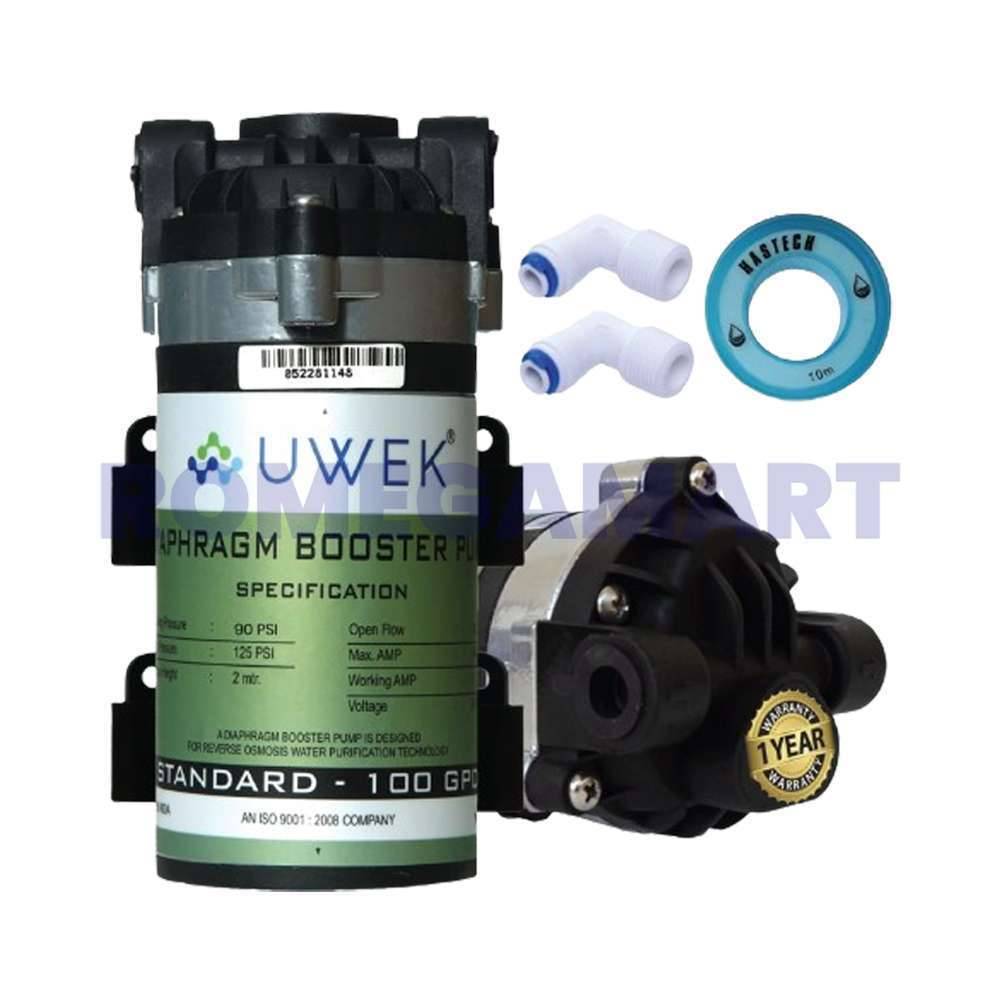 UWEK Standerd 100 GPD Booster Pump With Elbow Connector And Teflon Tape For Domestic RO - CO ORBITL INDIA