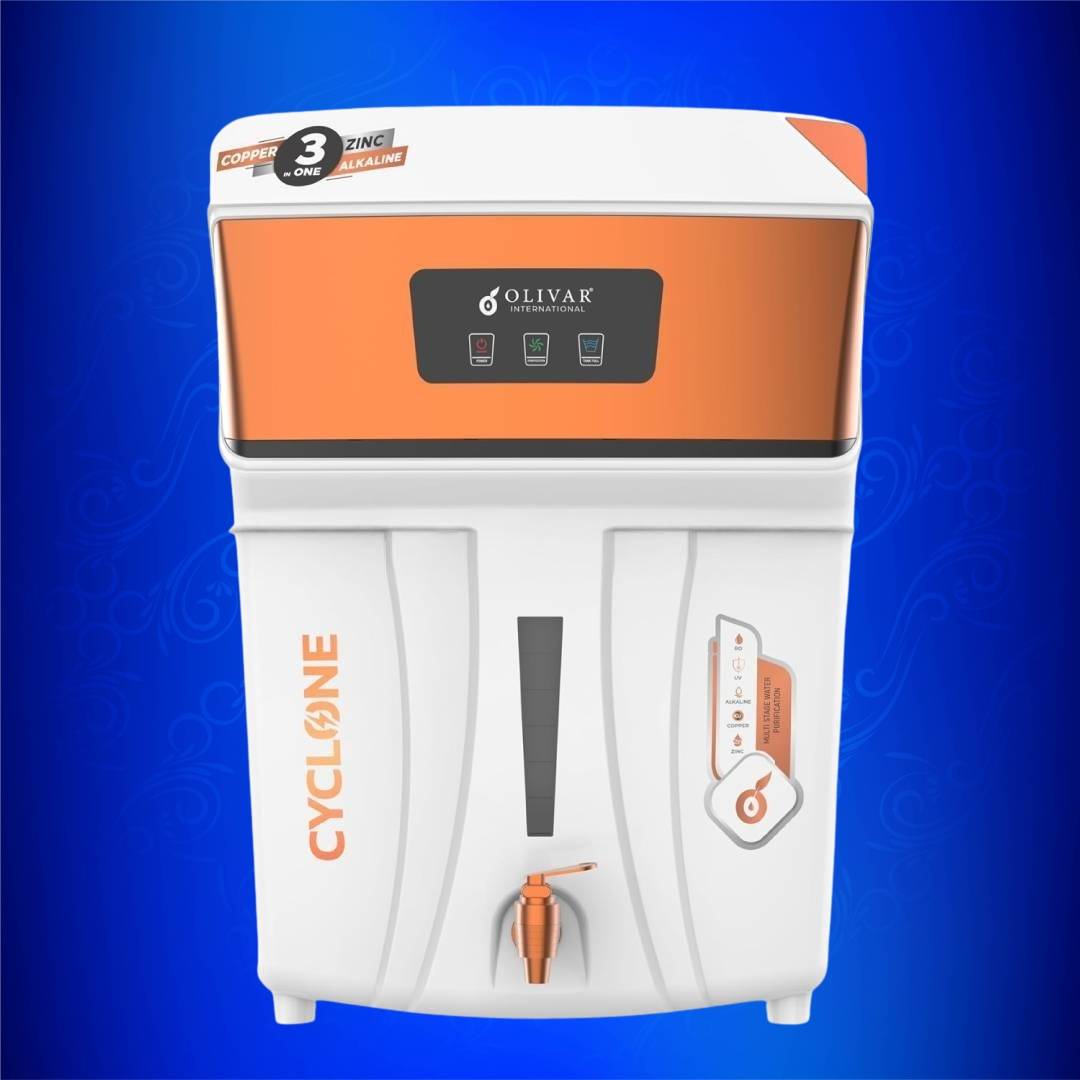 Olivar Cyclone RO+UV+TDS+ALK+CU+ZN Water Purifier Smart LED Display 11 Liter Storage White Color Material ABS Plastic Suitable For Domestic Use - RGV  Enterprises