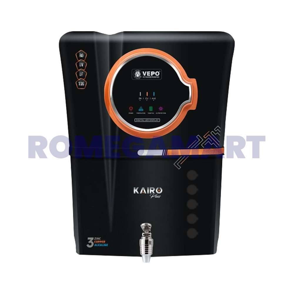Vepo Kairo Plus 12 Liter Storage Water Purifier Black Color RO+UV+UF+TDS+Zinc+Copper And Alkaline - PRUDENCE MARKETING PRIVATE LIMITED