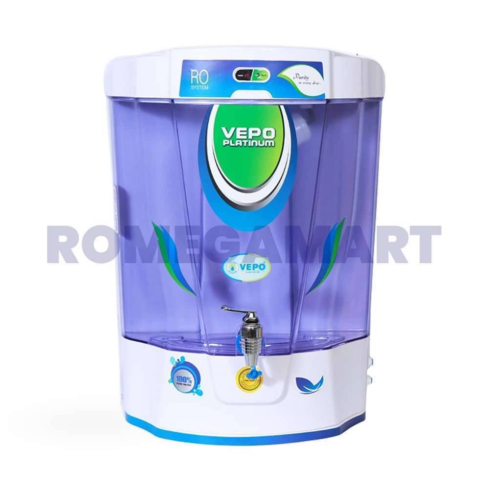 Vepo Platinum  White With Blue Color 12 Liter Storage Water Purifier RO+UV+UF+TDS+ALKALINE+COPPER+ZINC - PRUDENCE MARKETING PRIVATE LIMITED