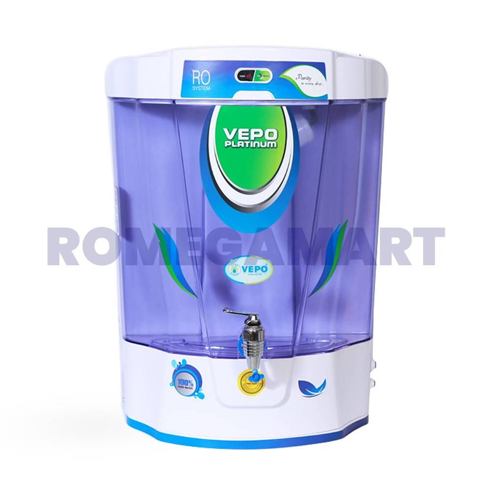 Vepo Platinum 12 Liter Storage Water Purifier White With Blue Color RO+UV+UF+TDS+ALKALINE+COPPER+ZINC - PRUDENCE MARKETING PRIVATE LIMITED