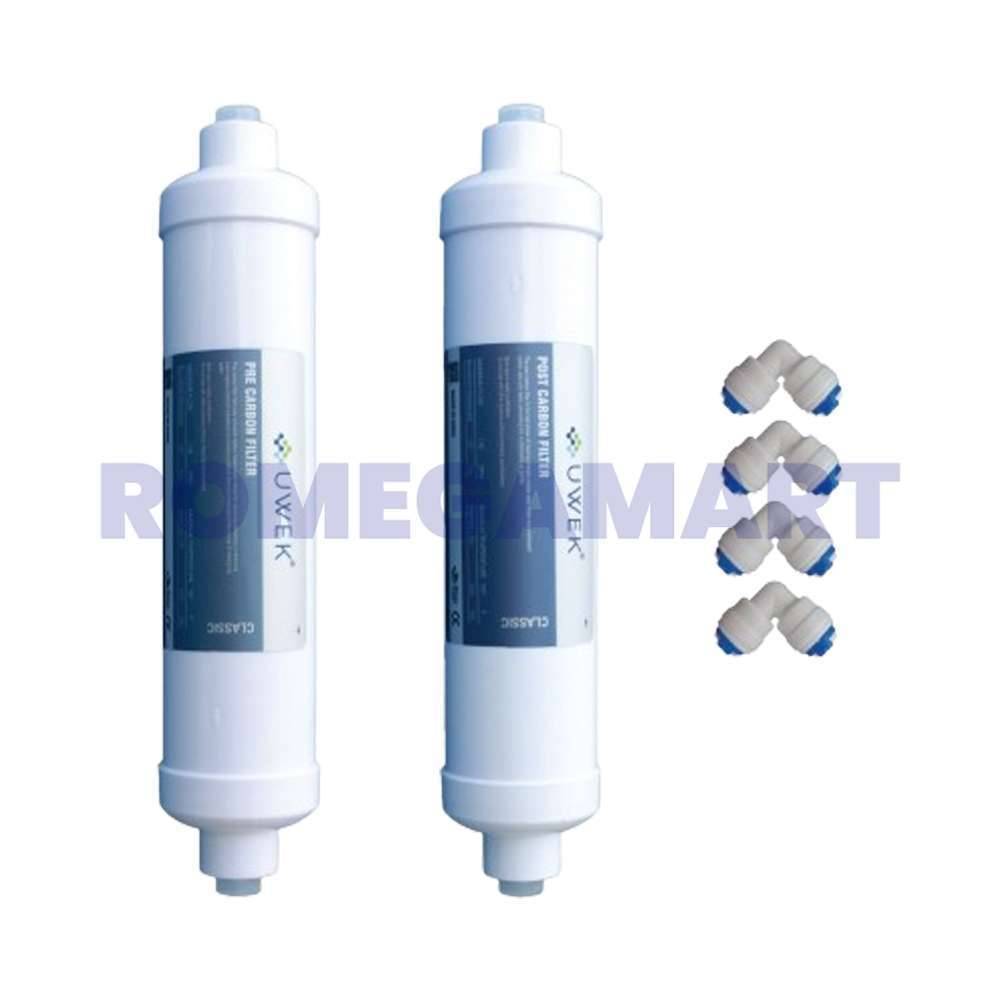 UWEK Classic Inline Pre Carbon Block And Sediment Filter With Elbow Connector For Domestic RO Purifiers  - CO ORBITAL INDIA