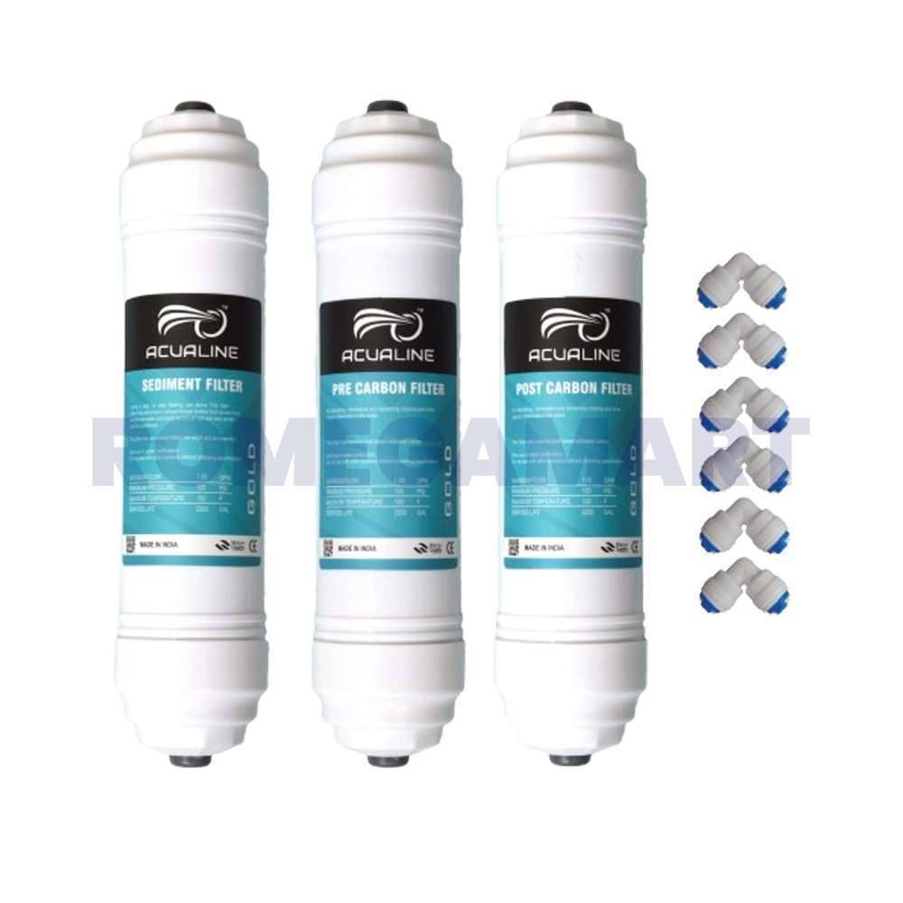 ACUALINE Gold Inline Filter Post Carbon GAC Sediment with 6 Piece Push Elbow Connector - CO ORBITAL INDIA