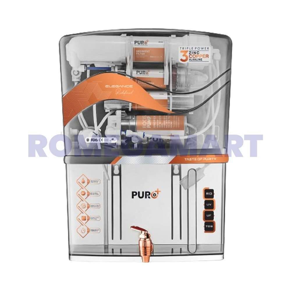 Puro Plus RO Water Purifer RO+UV+COPPER+ALKLINE+TDS  Silver Transparent Body 12 Liter Storage ABS Plastic Material Domestic Use - GTB JI WATER SOLUTIONS