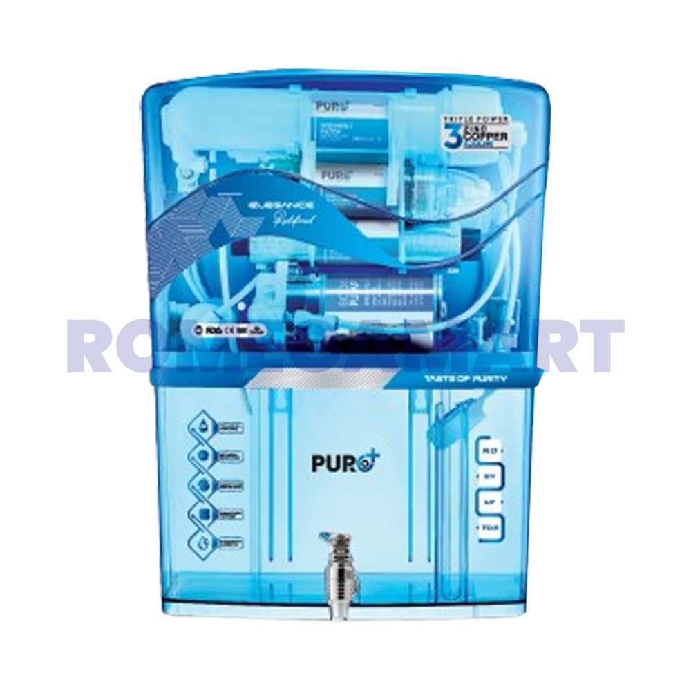 Puro Plus RO Water Purifer RO+UV+COPPER+ALKLINE+TDS  Blue Transparent Body 12 Liter Storage ABS Plastic Material Domestic Use - GTB JI WATER SOLUTIONS