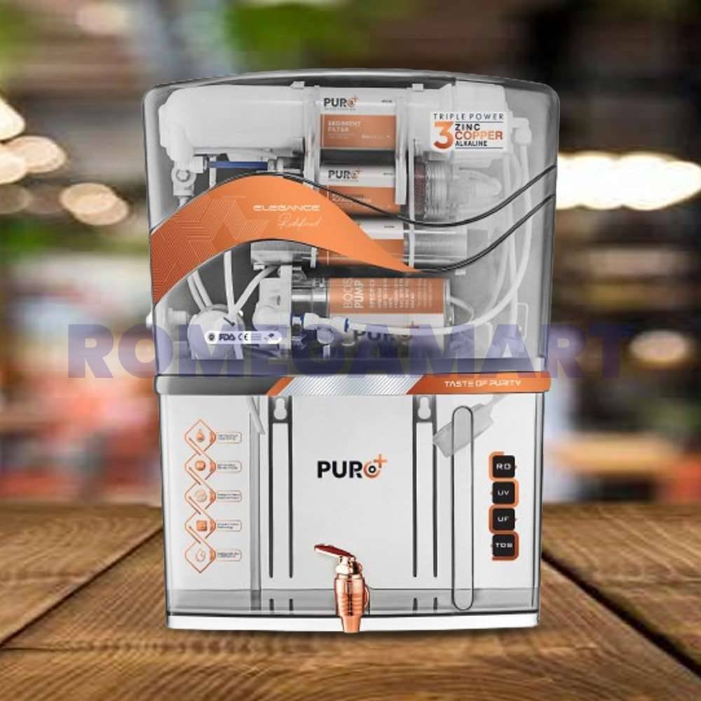 Puro Plus RO Water Purifer RO+UV+UF+TDS+ALKLINE+COPPER+MINERAL Silver Transparent Body 12 Liter Storage ABS Plastic Material Domestic Use - GTB JI WATER SOLUTIONS