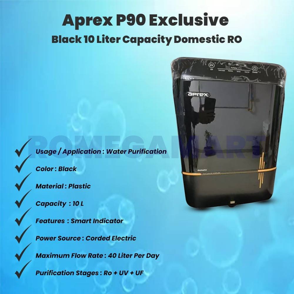 APREX P90 Basic For Domestic 10 Liter Capicity ABS Plastic Black Color - Necsal RO Services